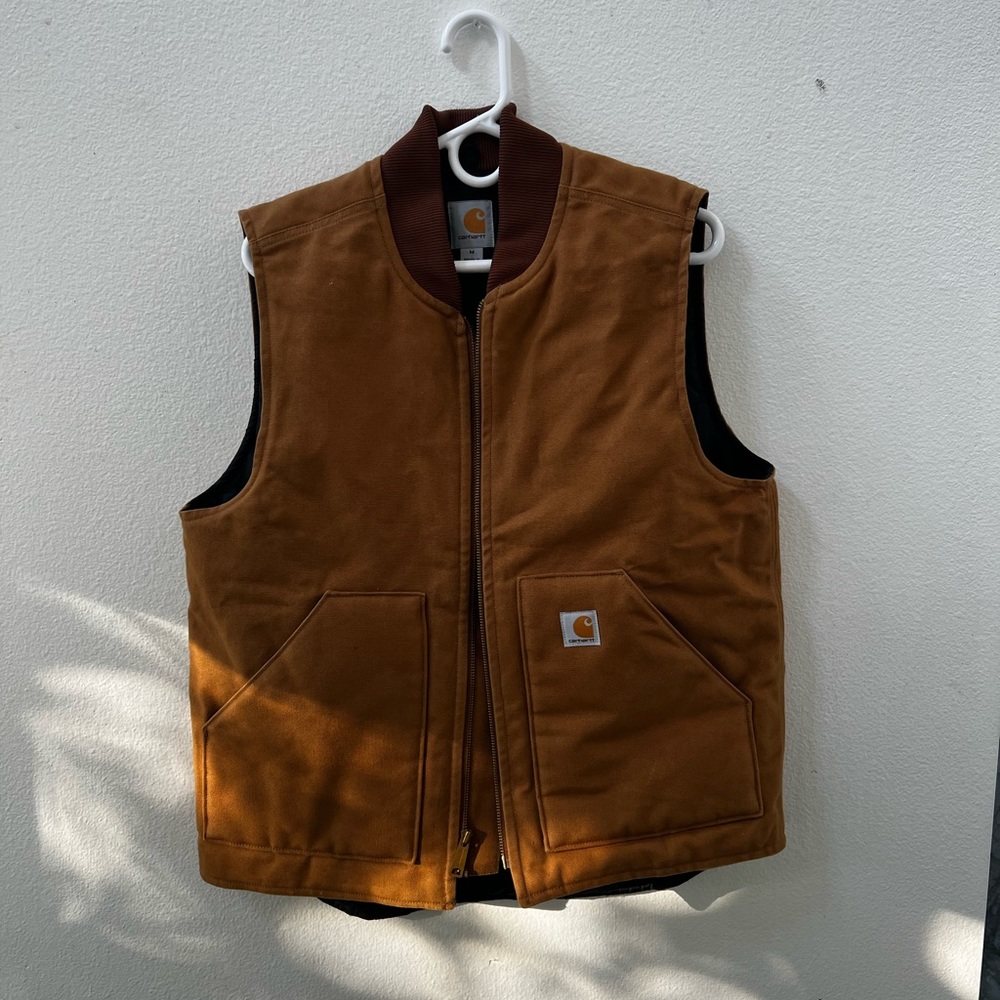Carhartt V01 BRN Arctic Quilt-Lined Duck Canvas Zip Vest USA Made Mens medium